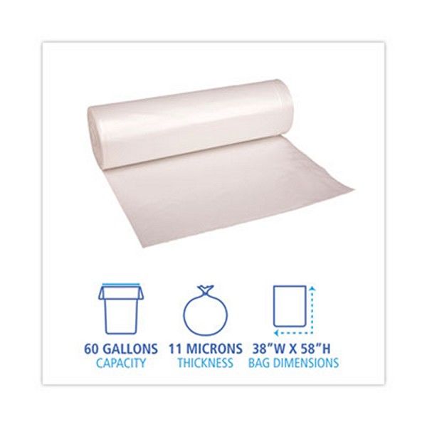 Boardwalk® High-Density Can Liners, 60 Gal, 11 Microns, 38" X 58", Natural, 200/carton