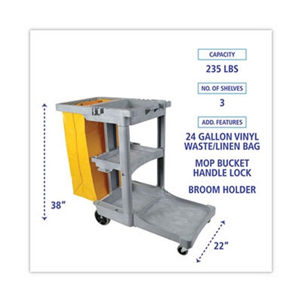 Boardwalk® Janitor's Cart, Three-Shelf, 22w X 44d X 38h, Gray