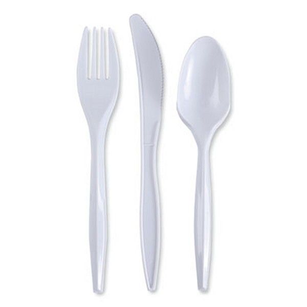 Boardwalk® Three-Piece Cutlery Kit, Fork/knife/teaspoon, Polypropylene, White, 250/carton