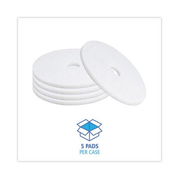 Boardwalk® Polishing Floor Pads, 20" Diameter, White, 5/carton