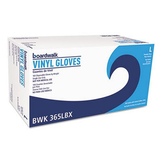 Boardwalk® General Purpose Vinyl Gloves, Powder/latex-Free, 2 3/5 Mil, Large, Clear, 100/box