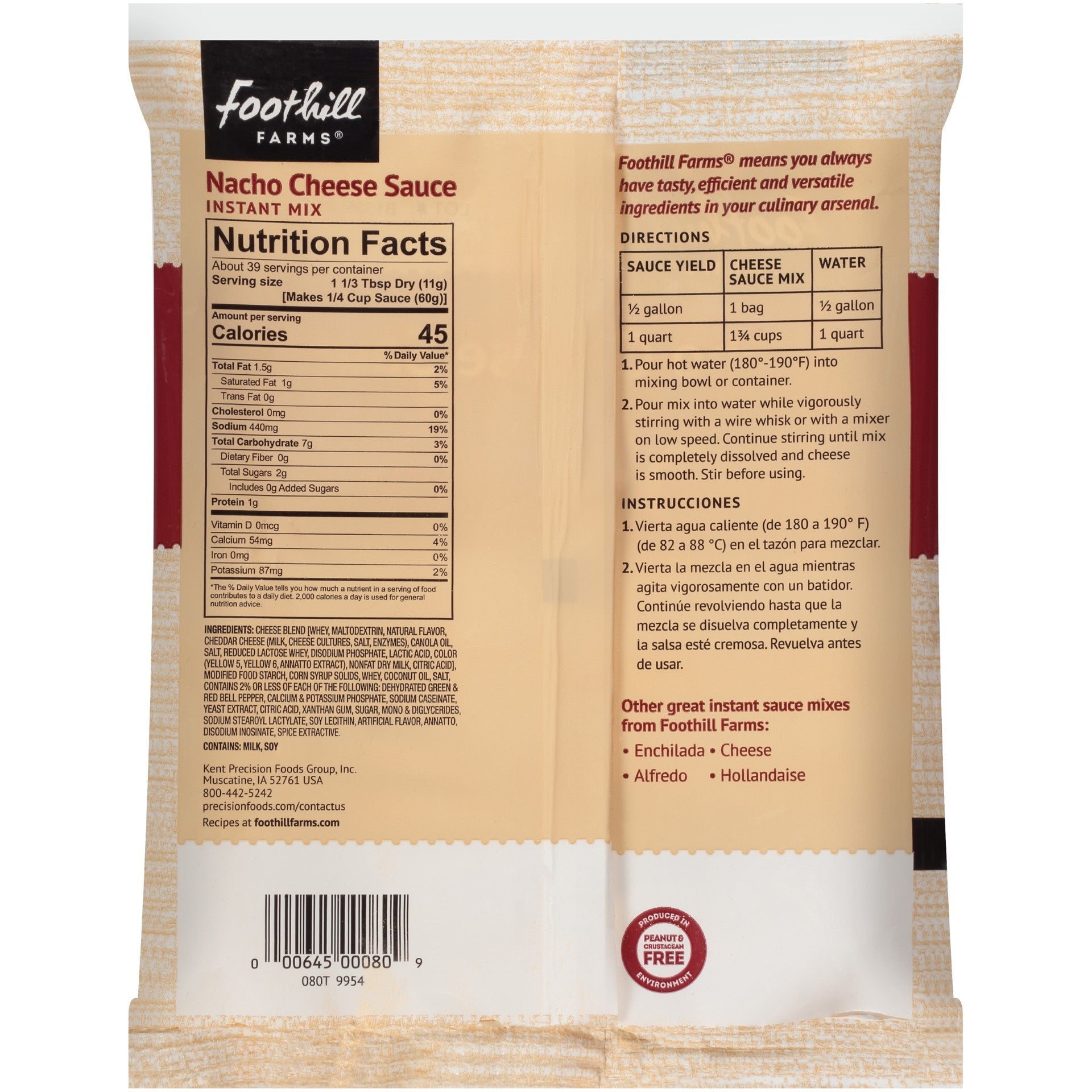 Foothill Farms Nacho Cheese Sauce Mix16 Ounce Size - 8 Per Case