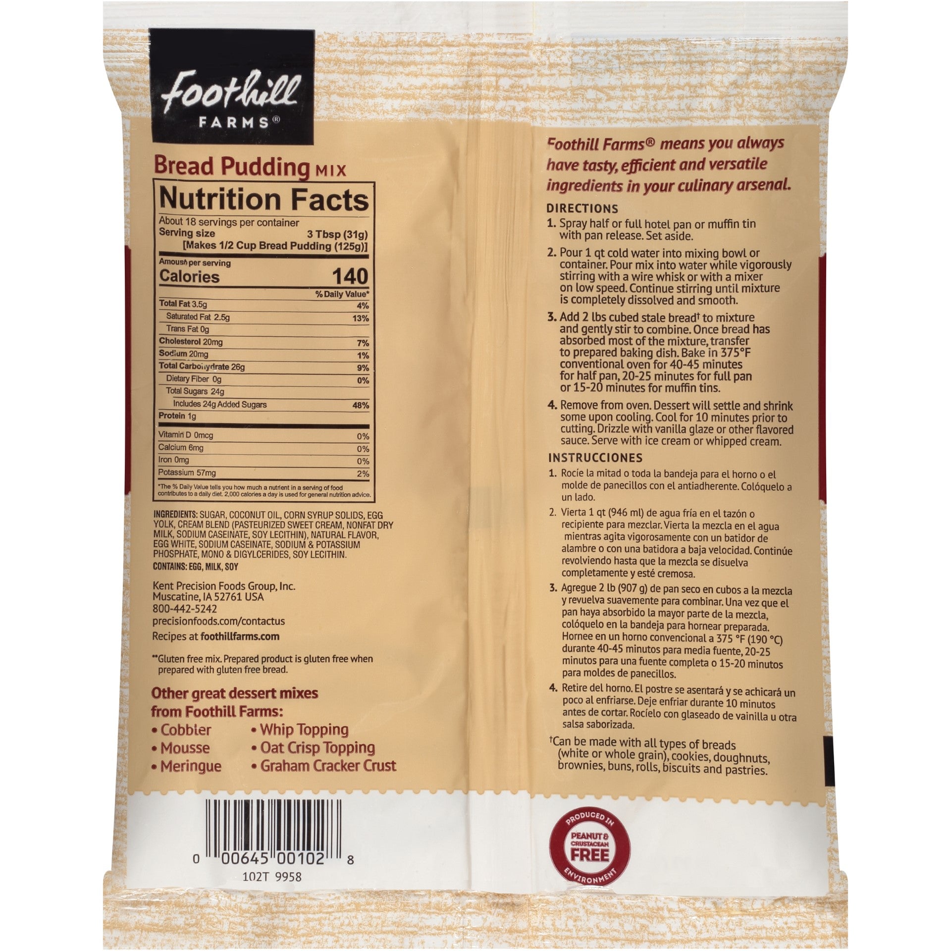 Foothill Farms Bread Pudding Mix 20.3200 Ounce Size - 8 Per Case