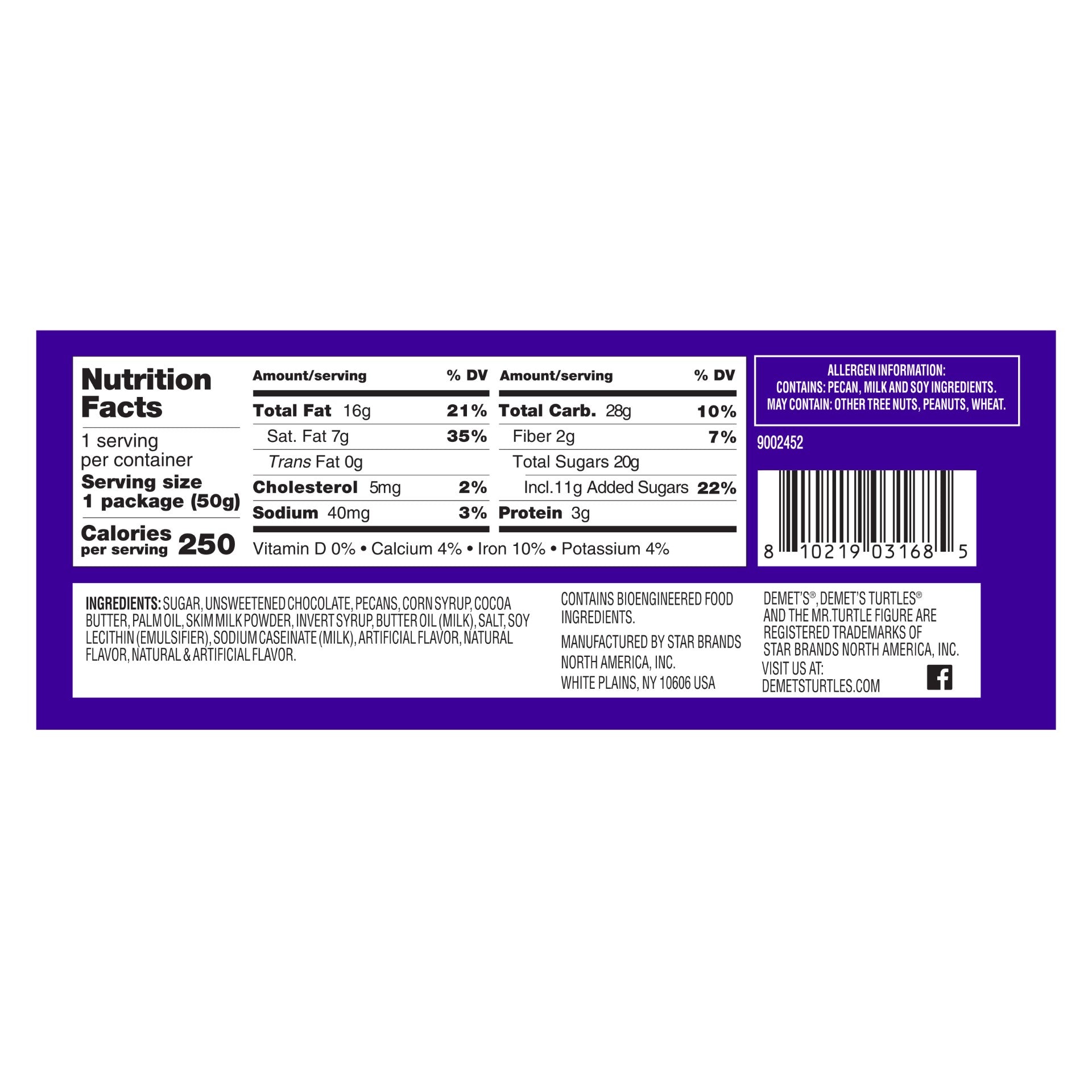 TurtlesDark Chocolate Pecan Piece Bar Os 1.7600 Ounce Size - 144 Per Case