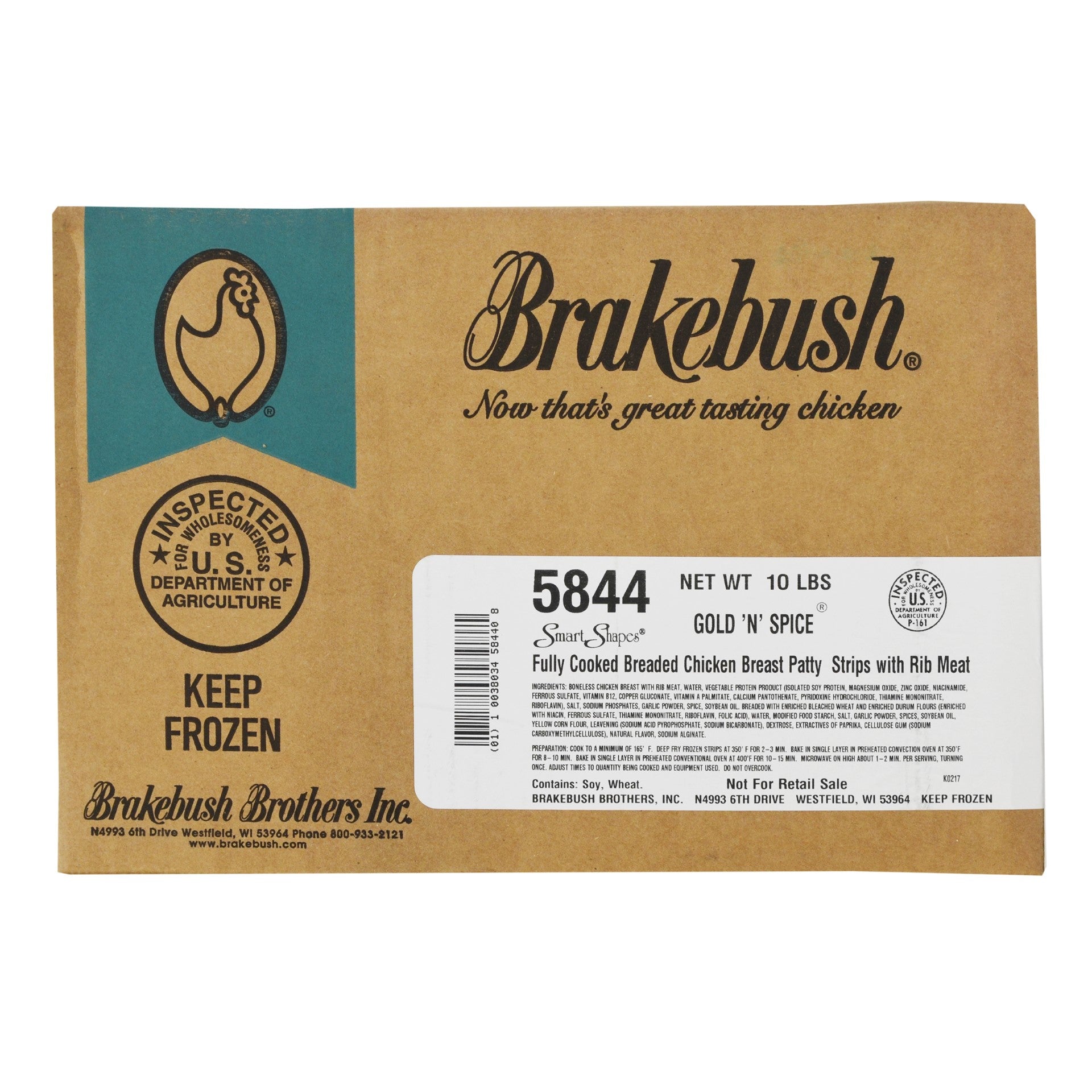 Brakebush(r) Smartshapes(r) Gold'n'spice(r) Breaded Enriched Breast Strips Fully Cooked 5