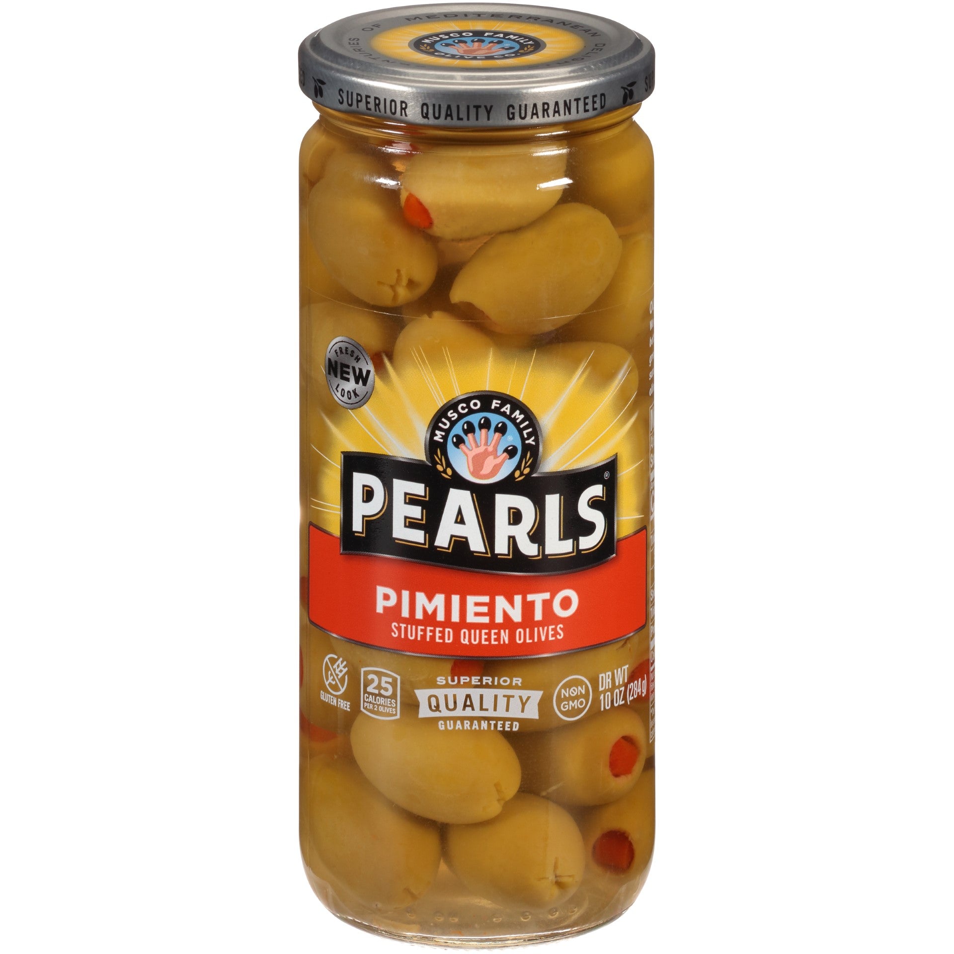 Pearls Pimiento Stuffed Olives Jar 10 Ounce Size - 12 Per Case