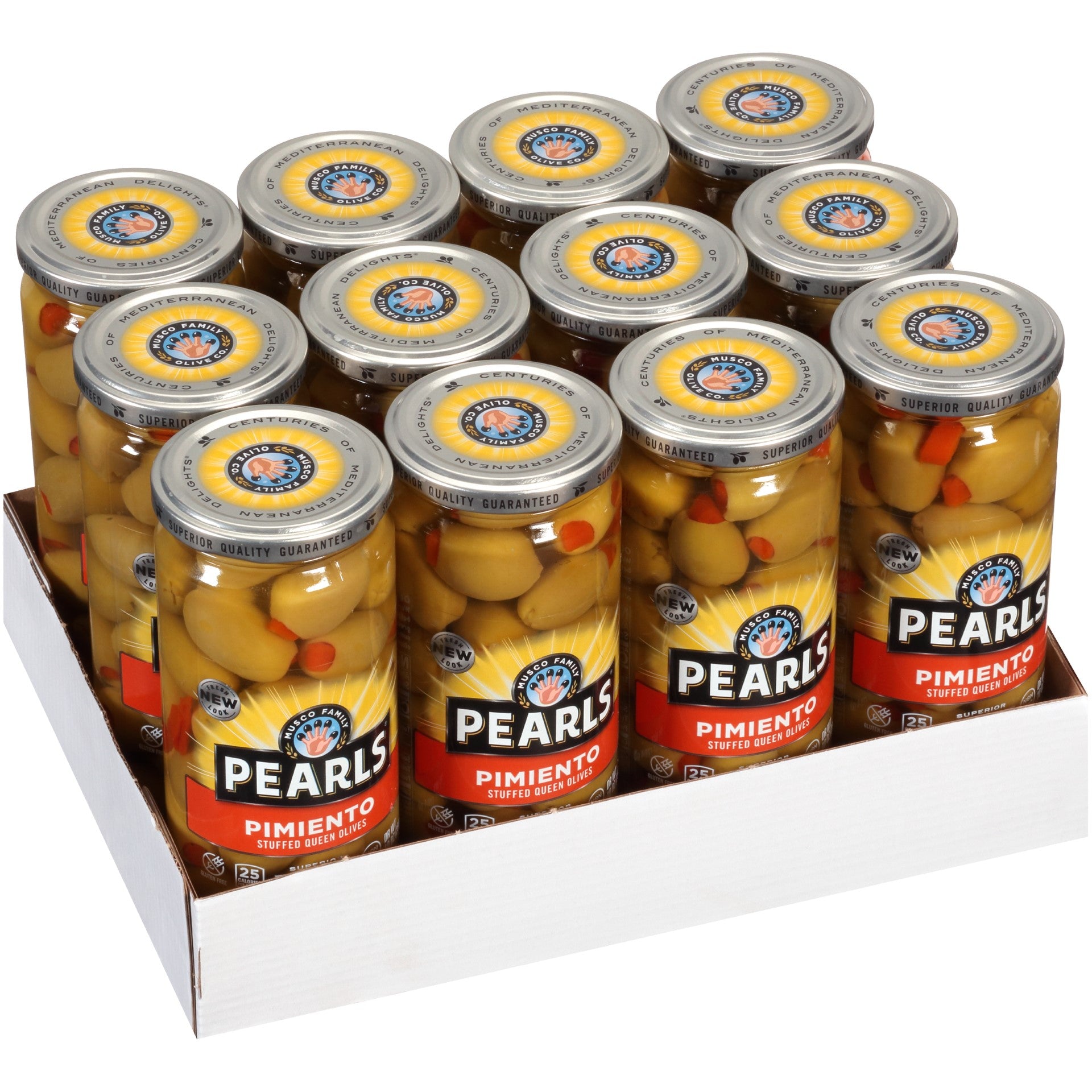 Pearls Pimiento Stuffed Olives Jar 10 Ounce Size - 12 Per Case