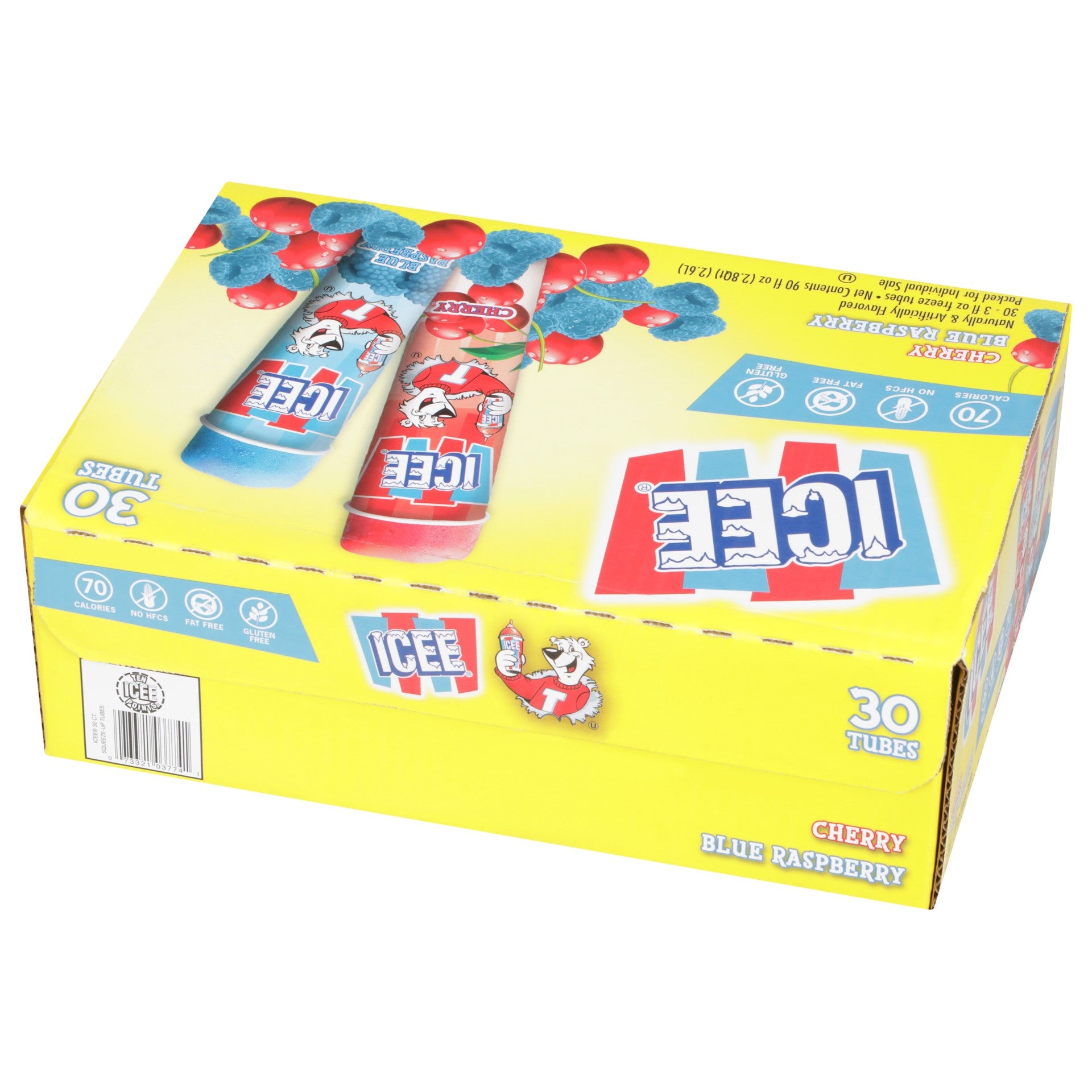 Icee Cherry & Blue Raspberry Tube 30 Count Packs - 1 Per Case
