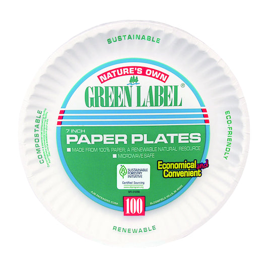 Ajm Green Label 7 Inch Paper Plate, 100 Count, 10 Per Case