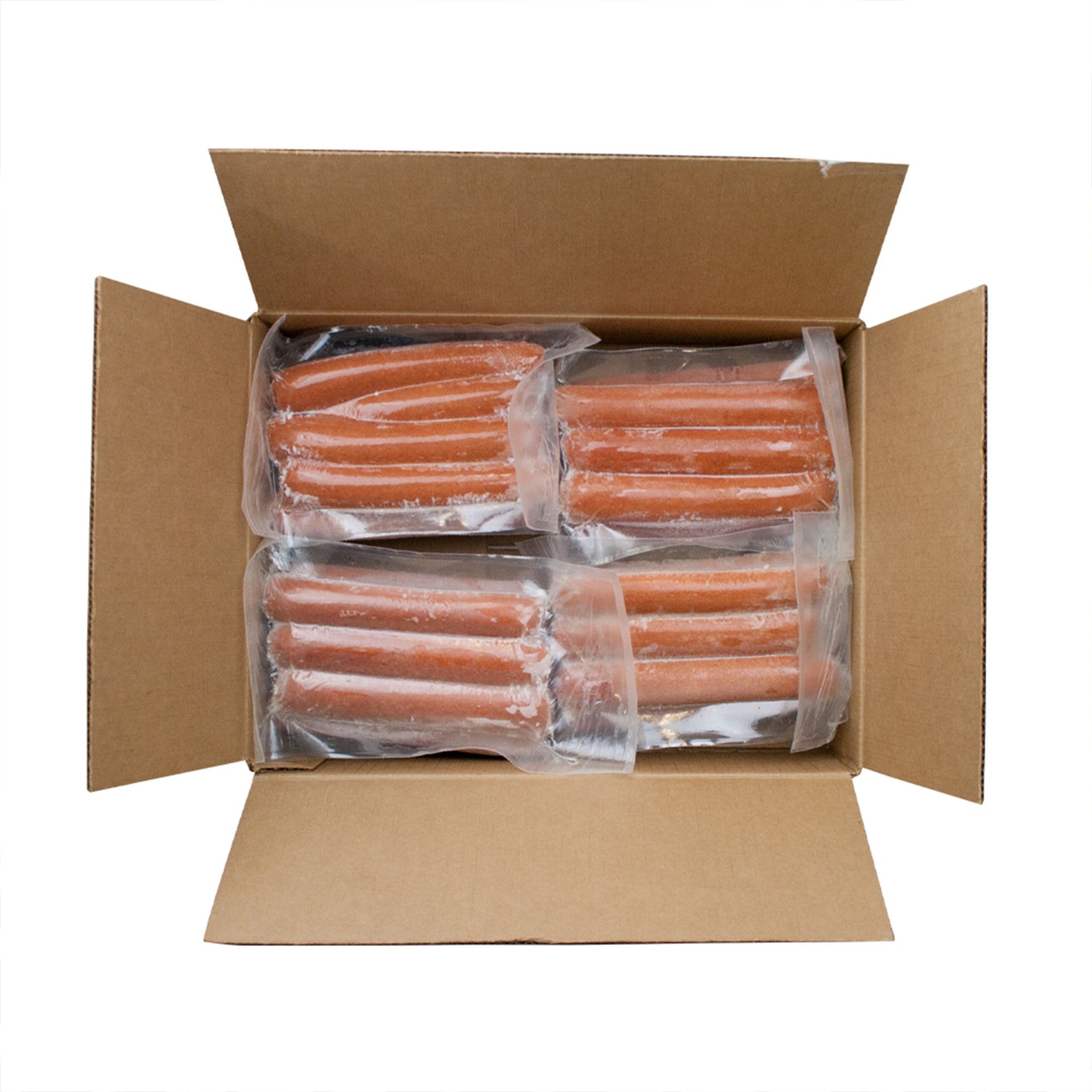 Fully Cooked : Six Inch Skinless Beef Hot Dogs Packages 3.2 Ounce Size - 48 Per Case