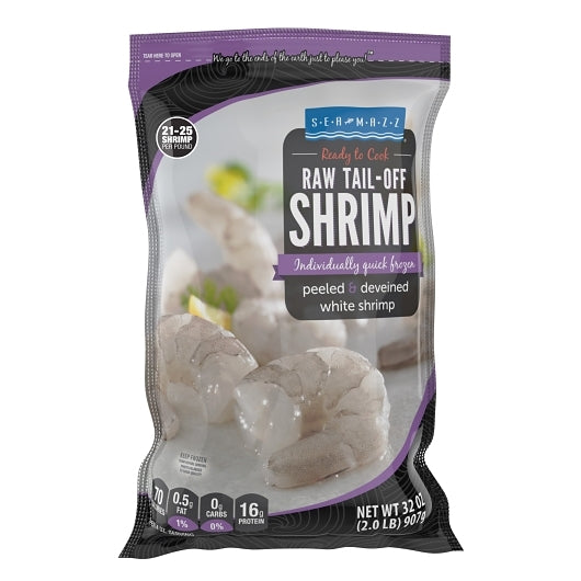 Seamazz 21-25 Count Individually Quick Frozen Ready To Cook Raw Tail-Off Peeled Deveined White Shrimp 2 Pound - 5 Per Case