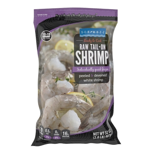 Seamazz White Shrimp Peeled And Deveined Tail On Raw Under 15 Count/Lb, 2 Pound Packs, 10 Per Case