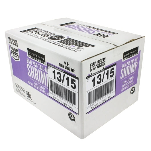 Seamazz White Shrimp Peeled And Deveined Tail On Raw Under 15 Count/Lb, 2 Pound Packs, 10 Per Case