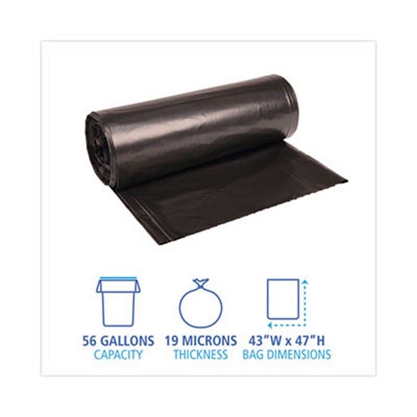 Boardwalk® High-Density Can Liners, 56 Gal, 19 Microns, 43" X 47", Black, 150/carton