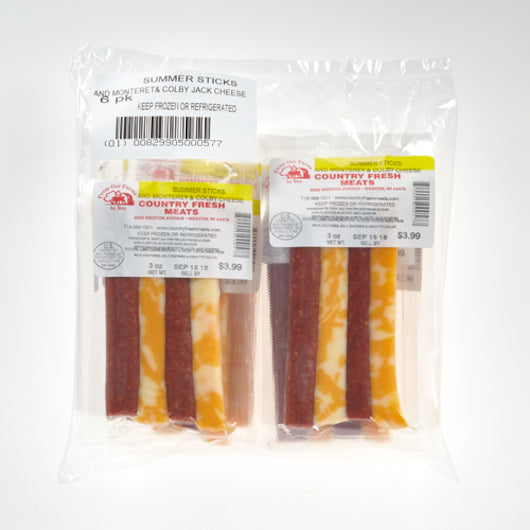 Country Fresh Meats Summer Sausage Sticks Monterey & Colby Jack 3 Ounce Size - 102 Per Case
