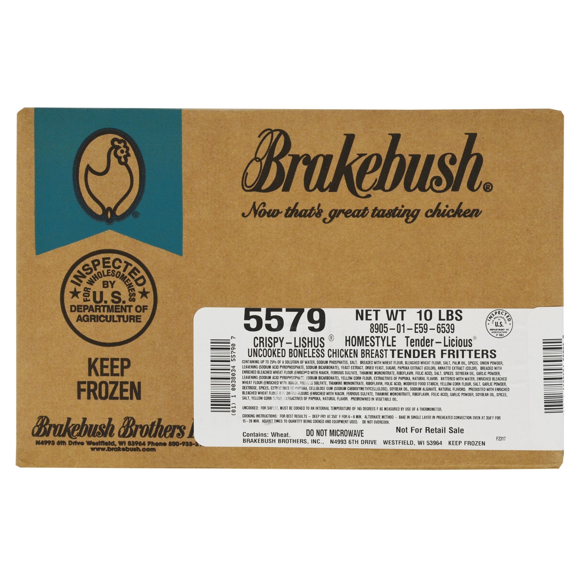 Brakebush(r) Homestyle Breaded Chicken Breasttenders Par Fried Fritter Medium Line Fl 5 Pound