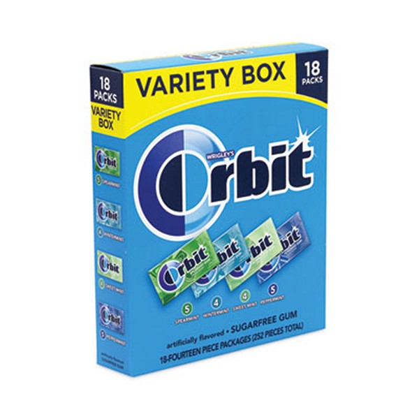 Orbit Sugar-Free Chewing Gum Variety Box, Four Mint Flavors, 14 Pieces/Pack, 18 Packs/Box