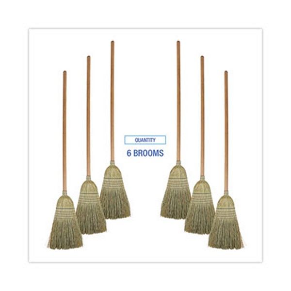 Boardwalk® 100% Corn Brooms, 60" Overall Length, Natural, 6/Carton