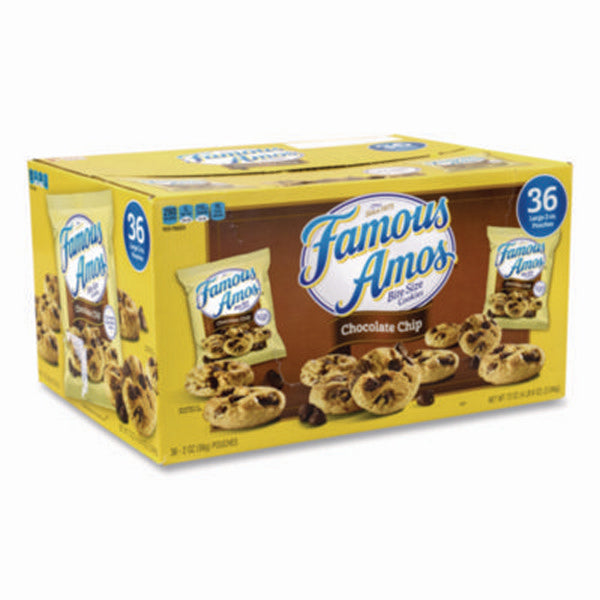 Famous Amos Cookies, Chocolate Chip, 2 oz Bag, 36/Carton