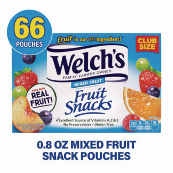 Fruit Snacks, Mixed Fruit, 0.8 oz Pouch, 66 Pouches/Box