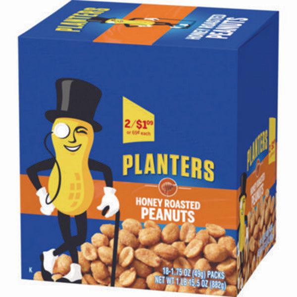 Honey Roasted Peanuts, 1.75 oz Tube, 18/Box