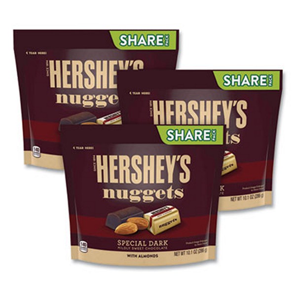 Hershey's Nuggets Share Pack, Special Dark With Almonds, 10.1 Bag, 3/pack