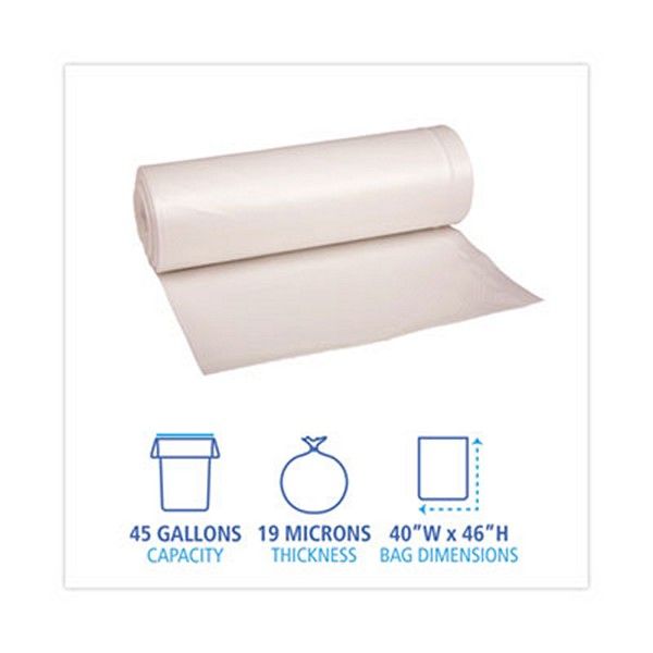 Boardwalk® High-Density Can Liners, 45 Gal, 19 Microns, 40" X 46", Natural, 150/carton