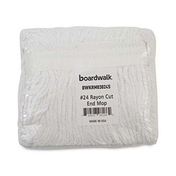 Boardwalk® Banded Rayon Cut-End Mop Heads, White, 24 Oz, 1 1/4" Headband, 12/carton