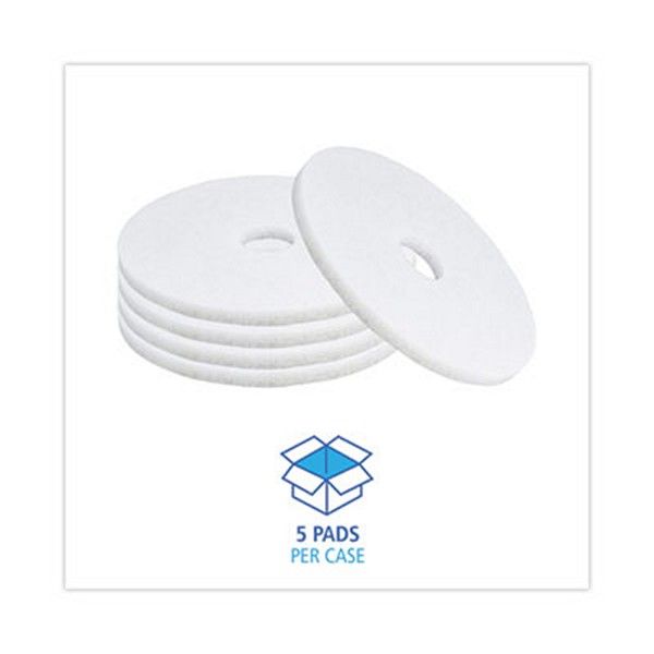 Boardwalk® Polishing Floor Pads, 17" Diameter, White, 5/carton