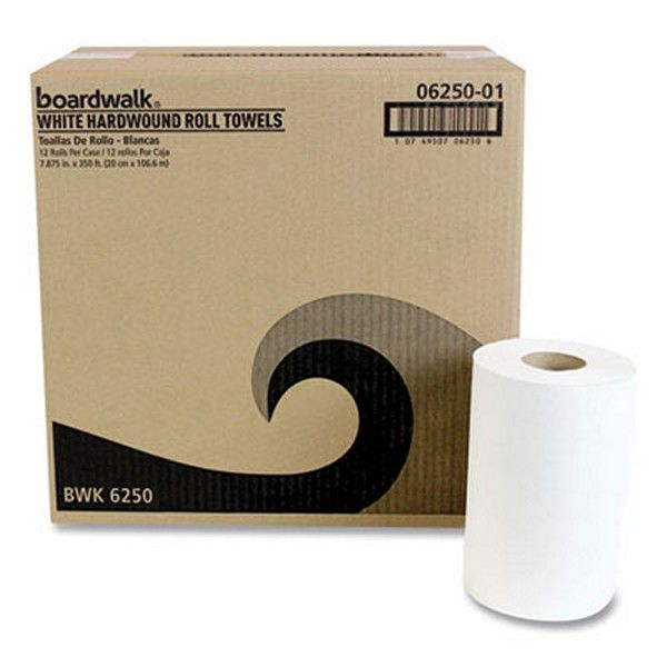 Boardwalk® Hardwound Paper Towels, Nonperforated, 1-Ply, 8" x 350 ft, White, 12 Rolls/Carton