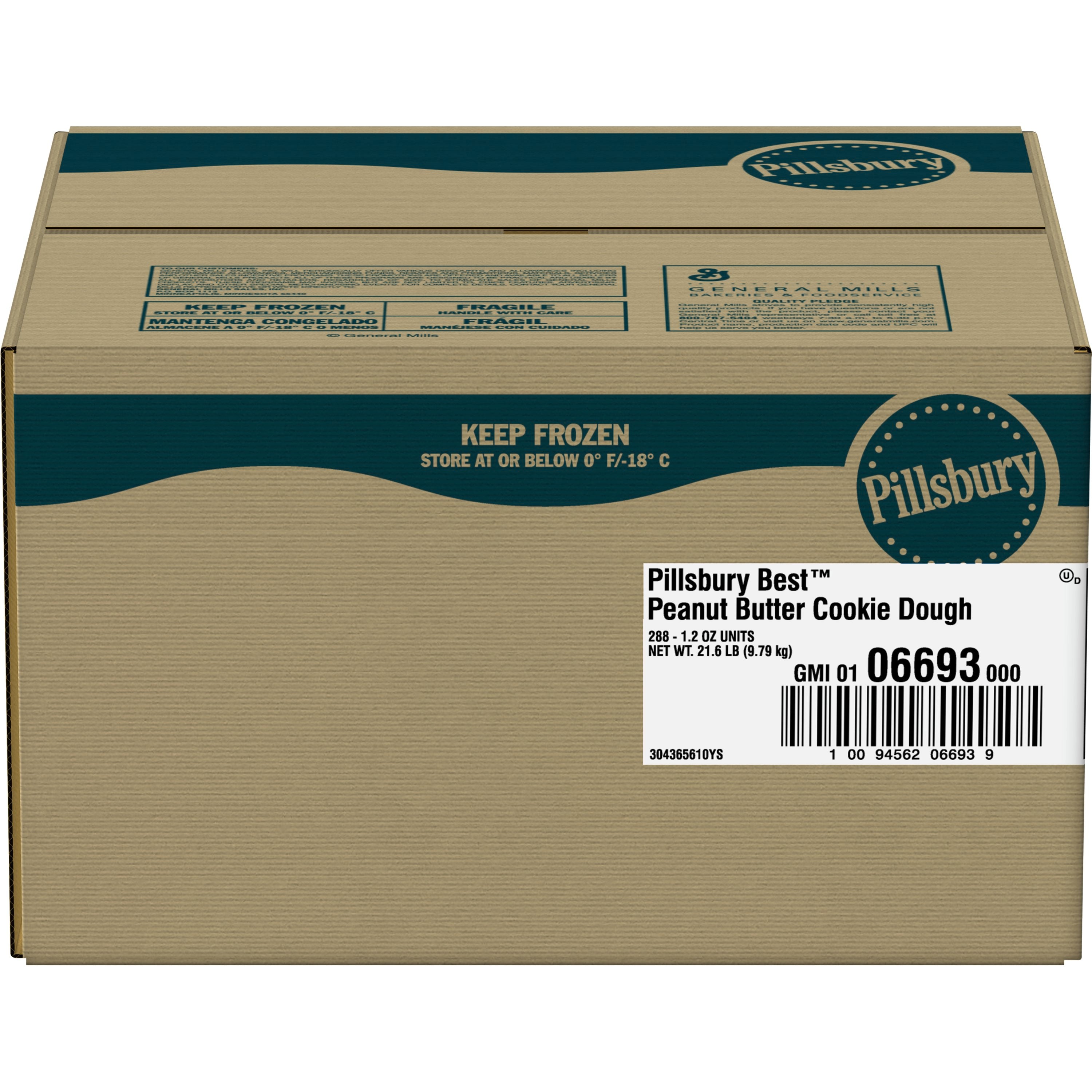 Pillsbury Best Frozen Cookie Dough Bulk Peanut Butter 1.2 Ounce Size - 288 Per Case