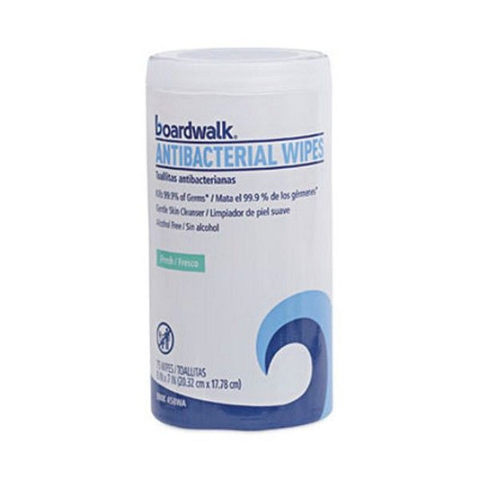 Boardwalk® Antibacterial Wipes, 5.4 x 8, Fresh Scent, 75/Canister, 6 Canisters/Carton