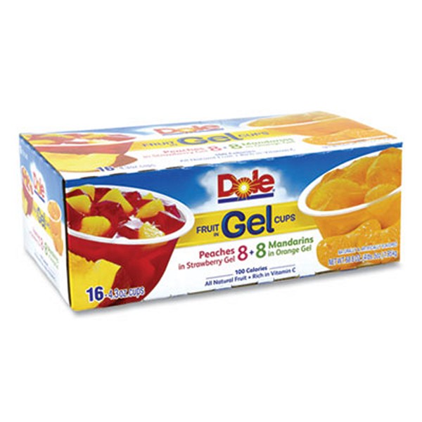 Dole Fruit In Gel Cups, Mandarins/orange, Peaches/strawberry, 4.3 Cups, 16 Cups/carton