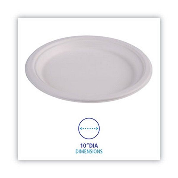 Boardwalk® Bagasse Dinnerware, Plate, 10" Dia, White, 500/carton