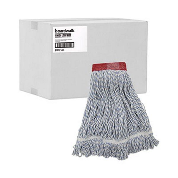 Boardwalk® Mop Head, Floor Finish, Wide, Rayon/polyester, Large, White/blue, 12/carton