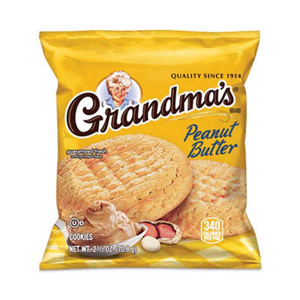 Grandma's Homestyle Peanut Butter Cookies, 2.5 Pack, 2 Cookies/Pack, 60 Packs/Carton