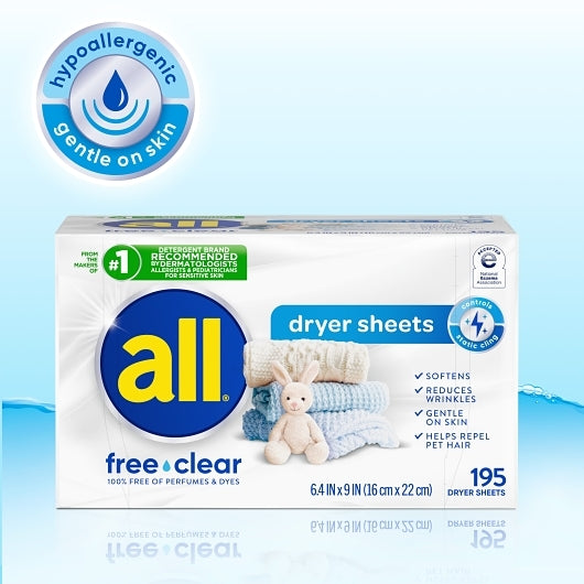 All Free Clear Dryer Sheets, 195 Count, 6 Per Case
