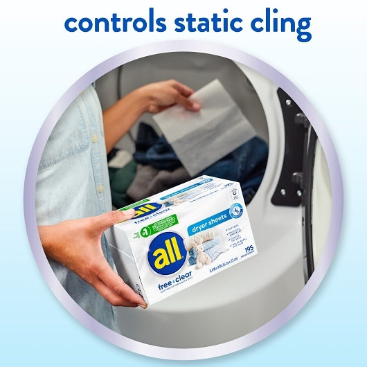 All Free Clear Dryer Sheets, 195 Count, 6 Per Case