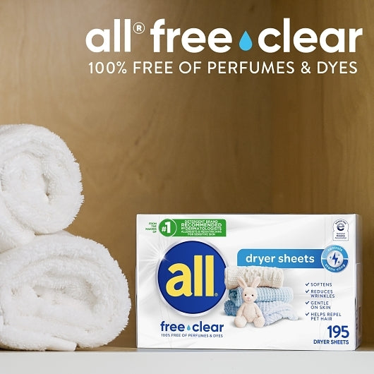 All Free Clear Dryer Sheets, 195 Count, 6 Per Case