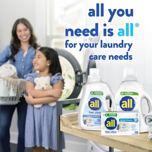 All Free Clear Dryer Sheets, 195 Count, 6 Per Case