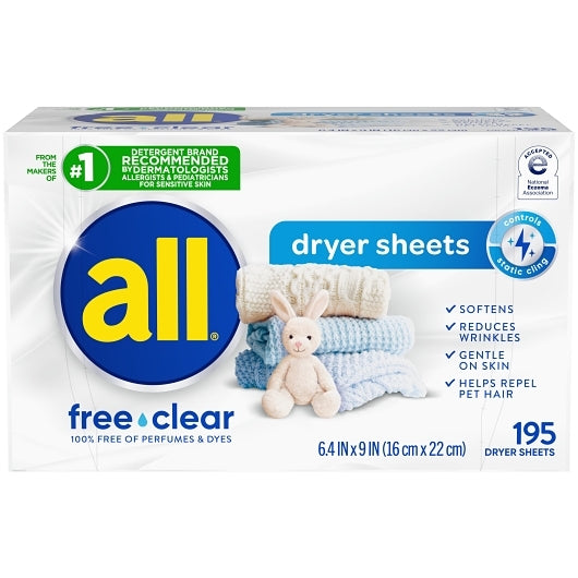 All Free Clear Dryer Sheets, 195 Count, 6 Per Case