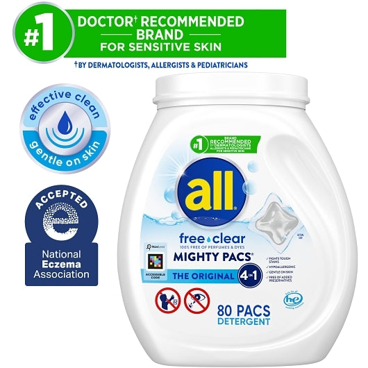 All Laundry Free Clear Laundry Detergent, 80 Count, 4 Per Case