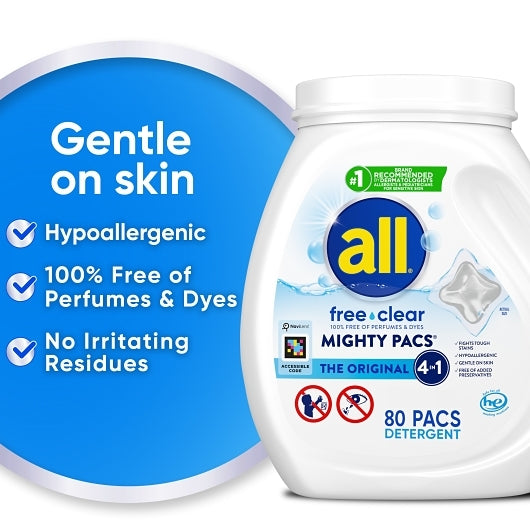 All Laundry Free Clear Laundry Detergent, 80 Count, 4 Per Case