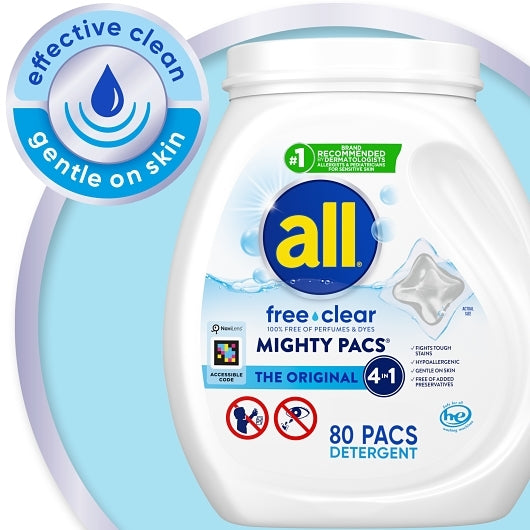 All Laundry Free Clear Laundry Detergent, 80 Count, 4 Per Case