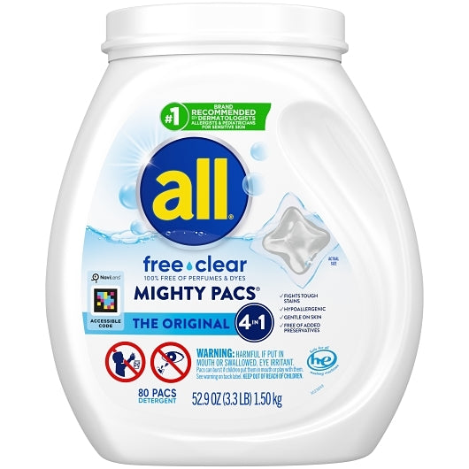All Laundry Free Clear Laundry Detergent, 80 Count, 4 Per Case