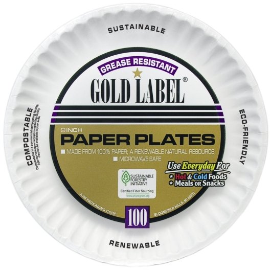 Gold Label Grease Resistant 9 Inch Paper Plate, 10 Count, 10 Per Case
