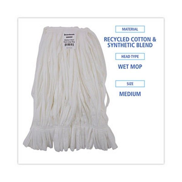 Boardwalk® Mop Head, Looped, Enviro Clean With Tailband, Medium, White, 12/carton