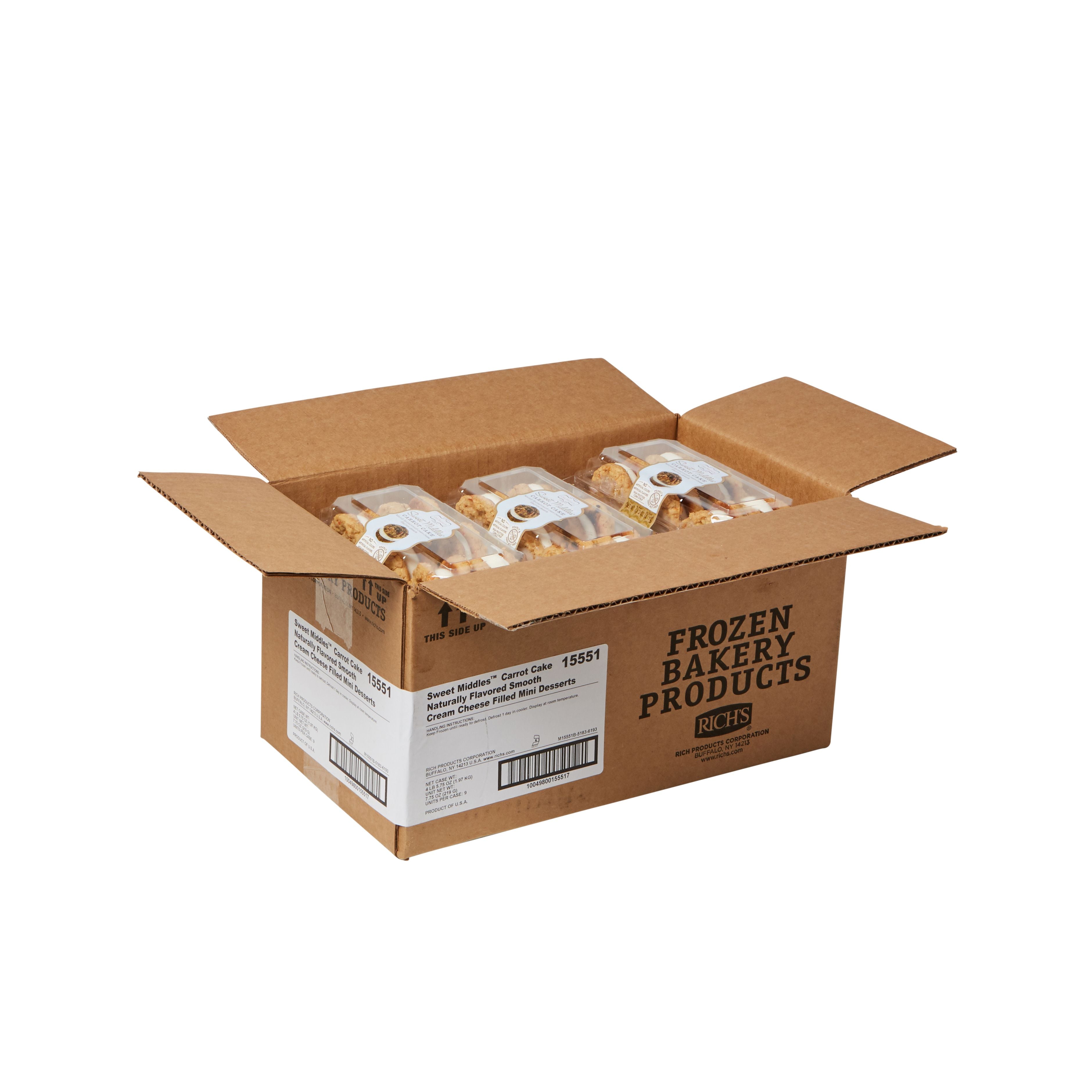 Our Specialty Rich's Carrot Cake With Cream Cheese Filling .484 Pound Each - 9 Per Case