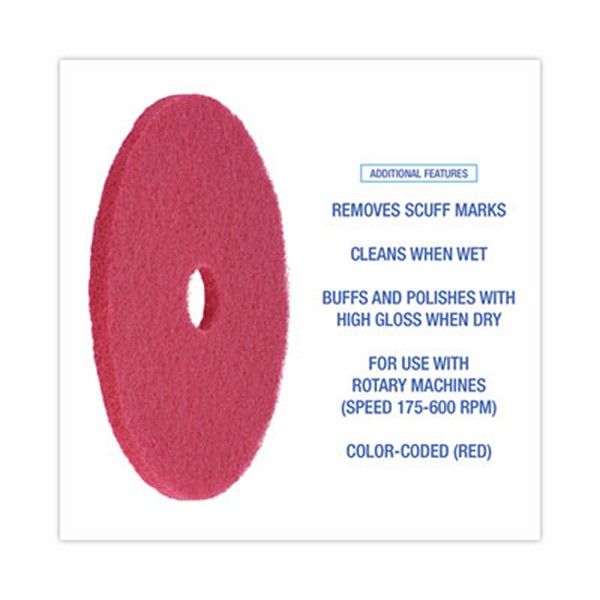 Boardwalk® Buffing Floor Pads, 20" Diameter, Red, 5/carton