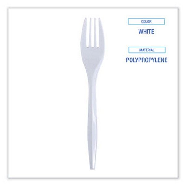 Boardwalk® Mediumweight Wrapped Polypropylene Cutlery, Fork, White, 1000/carton